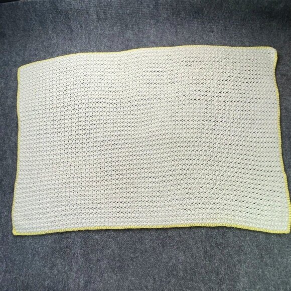 Handmade‎ Baby Blanket Crochet Rectangle 42x32 White Yellow Trim Neutral Soft - Picture 1 of 10